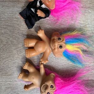 Vintage Troll Dolls with tux Best Man Suit Rainbow Pink Hair